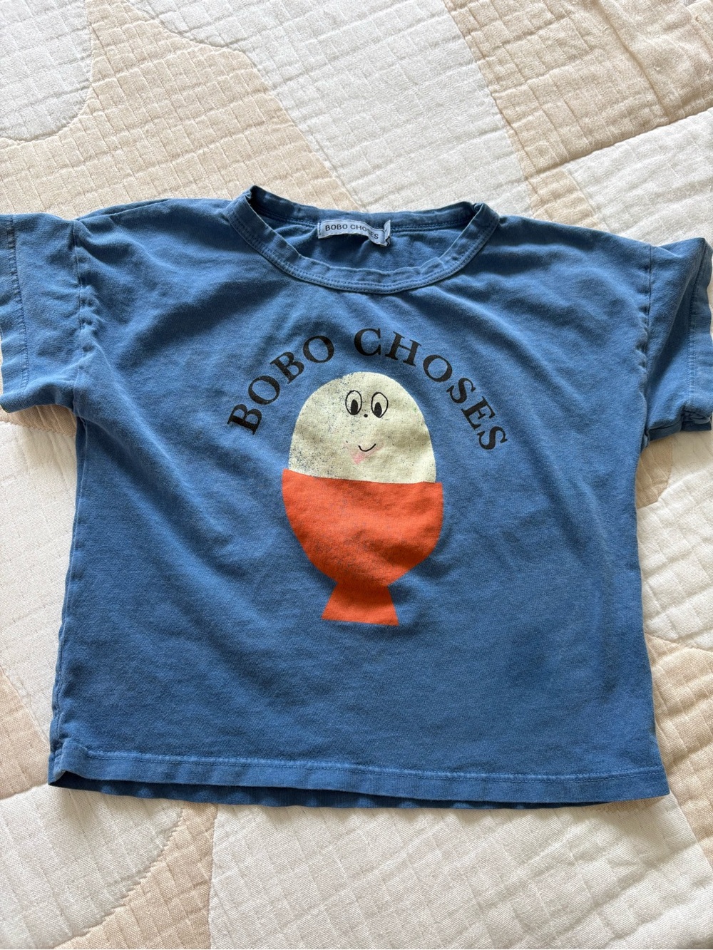 Bobo Choses Blue Graphic Kids Tee with Egg Cup Print